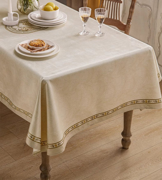 Cream Color Table Cover for Dining Room Table, French Style Tablecloth for Dining Table, Modern Rectangle Tablecloth for Oval Table-ArtWorkCrafts.com