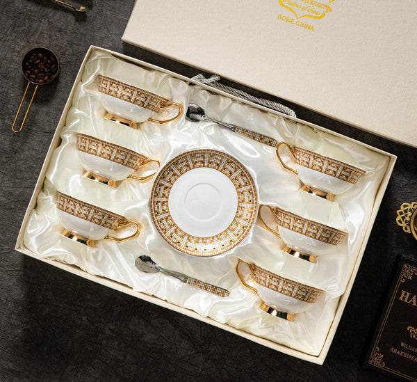Porcelain Tea Cup Set for Office, Yellow Ceramic Cups, Elegant British Ceramic Coffee Cups, 6.8 oz Tea Cup and Saucer in Gift Box-ArtWorkCrafts.com