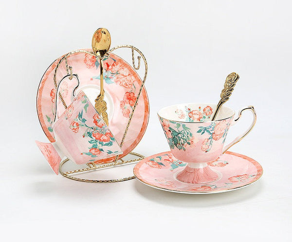 Ceramic Tea Cup Set, Luxury Tea Cup with Saucer, Elegant Coffee Cup, Porcelain Tea cups, British Tea Cup Set, Afternoon Tea Cup with Saucer Set-ArtWorkCrafts.com