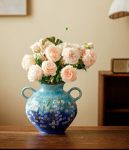 Large Flower Vases on Table, Modern Pottery Flower Vases, Centerpiece on Dining Table, Handmade Water Holding Flower Vases, Pottery Bud Vases-ArtWorkCrafts.com