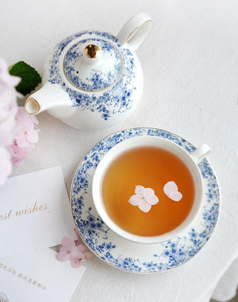 British Style Porcelain Teapot with Matching Cup and Saucer in Gift Box, Ceramic Tea Pot with Integrated Cup, Stackable Teapot and Cup Set, Mother-and-Baby Teapot with Matching Saucer-ArtWorkCrafts.com
