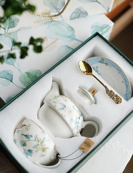 Stackable Teapot and Cup Set, Ceramic Tea Pot with Integrated Cup, Porcelain Teapot with Matching Cup and Saucer in Gift Box, Mother-and-Baby Teapot with Matching Saucer-ArtWorkCrafts.com