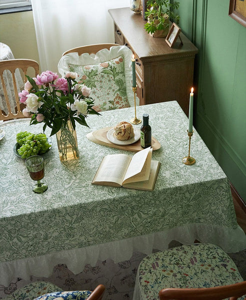 Natural Spring Farmhouse Table Cloth, Extra Large Rectangle Tablecloth for Dining Room Table, Flower Pattern Cotton Tablecloth, Square Tablecloth for Round Table-ArtWorkCrafts.com