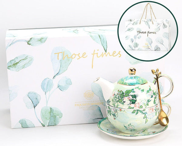 Vintage Style Stackable Tea Pot Set, English Style Tea Pot and Cup Set, Ceramic Tea Pot with Integrated Cup, Mother-and-Baby Teapot with Matching Saucer-ArtWorkCrafts.com