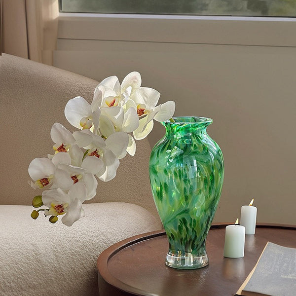 Large Green Glass Flower Vases, Modern Glass Flower Vases, Water Holding Flower Vases, Handmade Flower Vases on Table