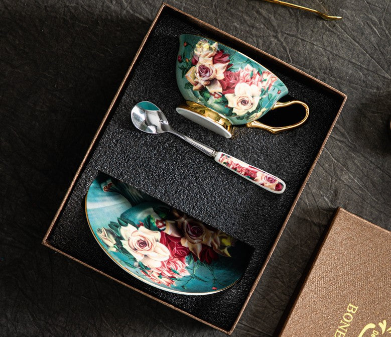 Large Rose Royal Ceramic Cups, Afternoon Bone China Porcelain Tea Cup Set, Unique Tea Cups and Saucers in Gift Box, Elegant Flower Ceramic Coffee Cups-ArtWorkCrafts.com