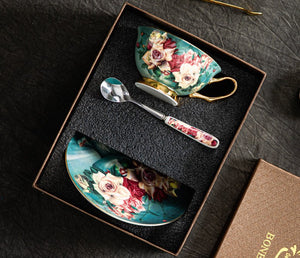 Large Rose Royal Ceramic Cups, Afternoon Bone China Porcelain Tea Cup Set, Unique Tea Cups and Saucers in Gift Box, Elegant Flower Ceramic Coffee Cups-ArtWorkCrafts.com