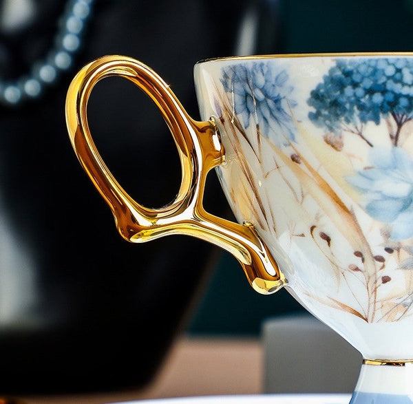 Porcelain Tea Cup Set and Saucer Set, British Tea Cup set, Ceramic Tea Cup and Saucer Set in Gift Box, Elegant Ceramic Coffee Cup with Saucer-ArtWorkCrafts.com