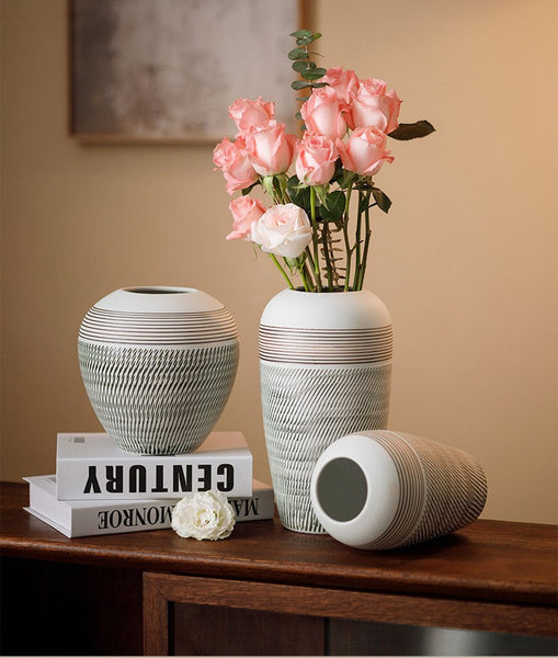 Pottery Flower Vases Urn, Modern Bouquet Flower Vases, Centerpiece on Dining Table, Large Flower Vase on Table, Handmade Water Holding Flower Vases-ArtWorkCrafts.com