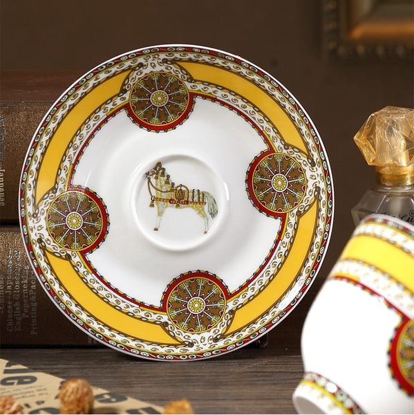 Handmade Beautiful British Tea Cups, Creative Bone China Porcelain Tea Cup Set, Yellow Royal Ceramic Coffee Cups, Unique Tea Cups and Saucers-ArtWorkCrafts.com