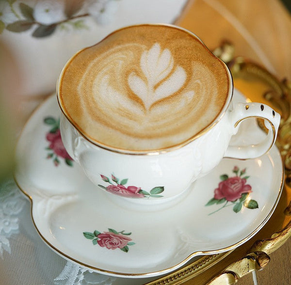 British Royal Ceramic Cups for Traditional Afternoon Tea, 7.4 oz Ceramic Coffee Cups, Rose Porcelain Tea Cup Saucer Set, 6.8 oz Tea Cup and Saucer in Gift Box-ArtWorkCrafts.com