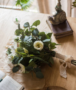 Eucalyptus Globulus, Clematis, White Rose Flowers, Unique Flower Arrangement for Home Decoration, Beautiful Modern Artificial Flowers for Dining Room Table-ArtWorkCrafts.com