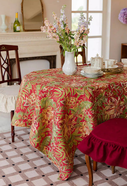 Large Modern Rectangle Tablecloth for Dining Table, Flower Pattern Red Table Covers for Round Table, Farmhouse Table Cloth for Oval Table-ArtWorkCrafts.com