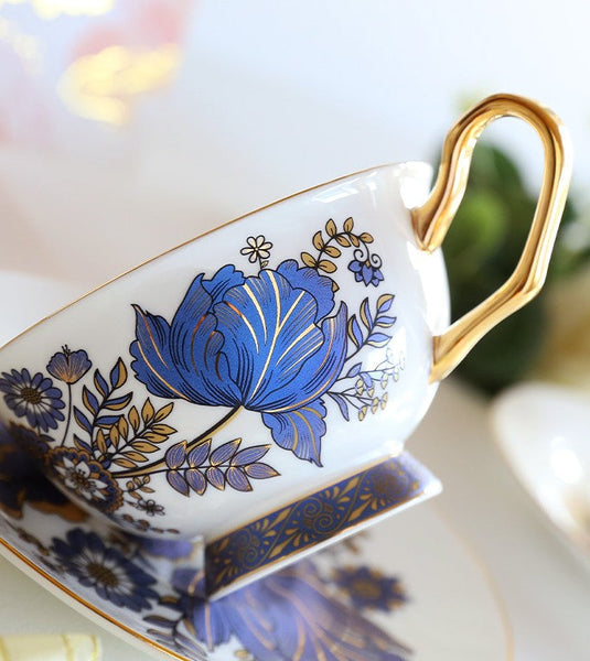 Unique Iris Flower Tea Cups and Saucers in Gift Box, Elegant Ceramic Coffee Cups, Afternoon British Tea Cups, Royal Bone China Porcelain Tea Cup Set-ArtWorkCrafts.com