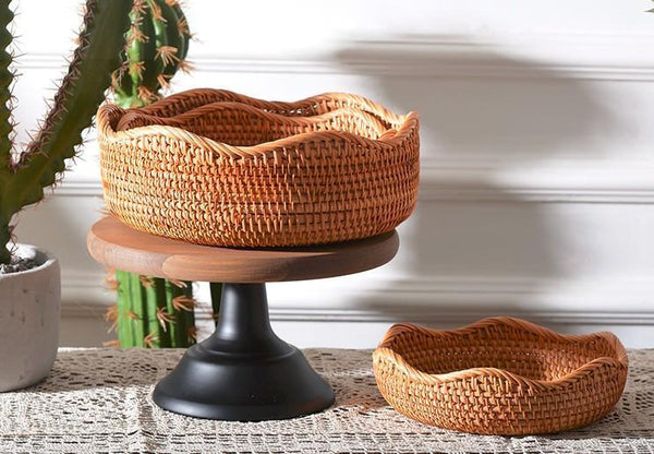 Woven Round Storage Baskets, Rattan Storage Baskets, Storage Baskets for Kitchen, Pantry Storage Baskets-ArtWorkCrafts.com