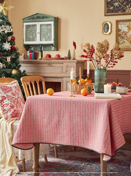 Simple Modern Rectangle Tablecloth for Dining Room Table, Knitted Plaid Embroidery Farmhouse Table Cloth, Square Tablecloth for Round Table-ArtWorkCrafts.com