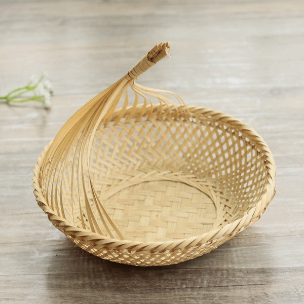 Lovely Cute Picnic Food Basket, Bamboo Basket for Food, Natural Fruit Basket Kitchen Storage Baskets, Natural Hand-woven Bamboo Basket-ArtWorkCrafts.com