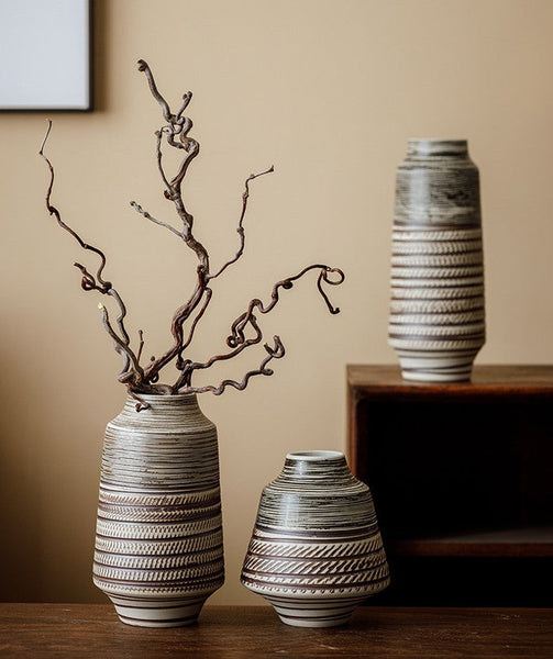 Centerpiece on Dining Table, Handmade Pottery Flower Vases Urn, Modern Bouquet Flower Vases, Water Holding Flower Vases, Large Flower Vase on Table-ArtWorkCrafts.com