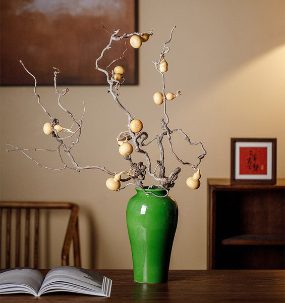 Handmade Water Holding Flower Vase, Centerpiece Ceramic Bud Vases, Green Porcelain Flower Vases, Vintage Flower Vases on Table-ArtWorkCrafts.com