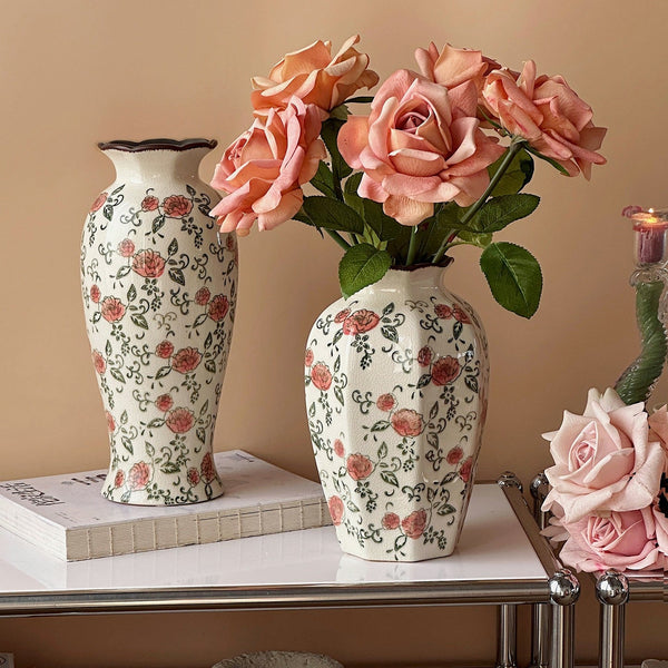 Rustic Porcelain Flower Vases, Handmade Water Holding Flower Vases, Ceramic Bouquet Vases, Tall Flower Vases on Table-ArtWorkCrafts.com