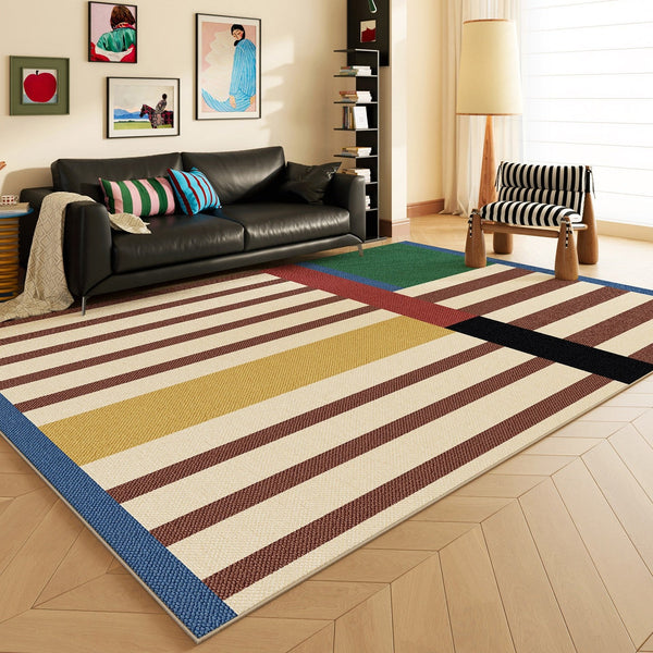 Minimalist Modern Rugs for Bedroom, Colorful Absract Rugs for Living Room, Mid Century Modern Rugs, Colorful Geometric Rugs for Dining Room-ArtWorkCrafts.com