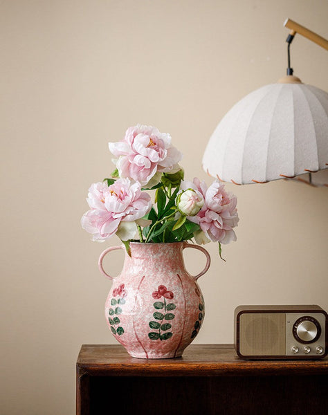 Handmade Water Holding Flower Vases, Rustic Pottery Flower Vases, Small Flower Vases on Table, Pink Bud Vases-ArtWorkCrafts.com