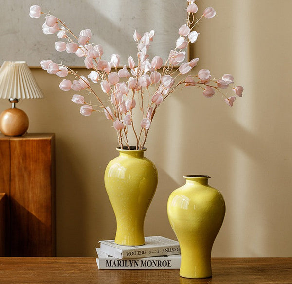 Handmade Water Holding Flower Vase, Yellow Flower Vases on Table, Ceramic Bud Vases, Porcelain Flower Vases-ArtWorkCrafts.com