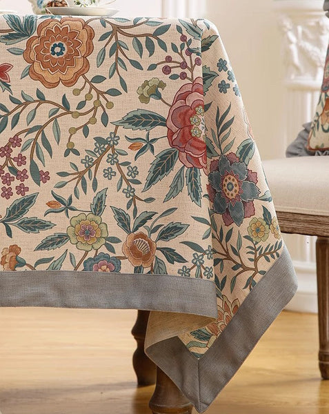 Flower Farmhouse Table Cover, Modern Tablecloth, Rectangle Tablecloth Ideas for Dining Table, Square Linen Tablecloth for Coffee Table-ArtWorkCrafts.com