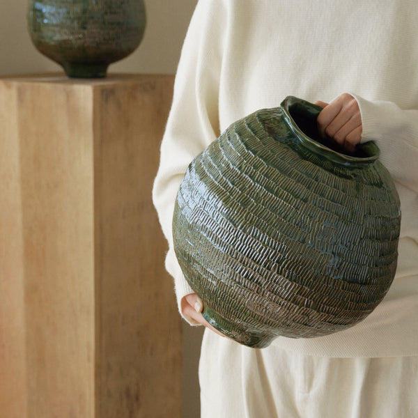 Large Contemporary Vases on Dining Table, Handmade Modern Flower Vase, Centerpiece Ceramic Bouquet Vases, Green Porcelain Vases for Modern Home Decor-ArtWorkCrafts.com