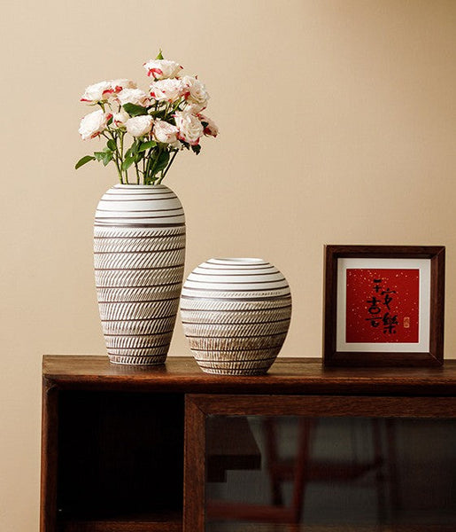 Modern Bouquet Flower Vases, Centerpiece on Dining Table, Large Flower Vase on Table, Handmade Pottery Flower Vases Urn, Water Holding Flower Vases-ArtWorkCrafts.com