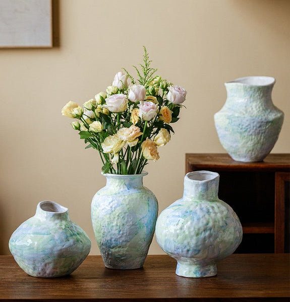 Centerpiece on Dining Table, Modern Porcelain Flower Vases, Handmade Water Holding Flower Vases, Ceramic Bouquet Vases, Flower Vases on Table-ArtWorkCrafts.com
