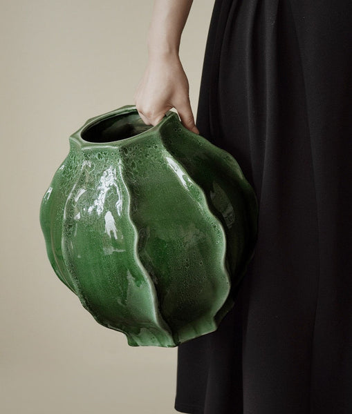 Handmade Modern Flower Vase, Centerpiece Ceramic Bouquet Vases, Large Contemporary Vases on Dining Table, Green Porcelain Vases for Modern Home Decor-ArtWorkCrafts.com