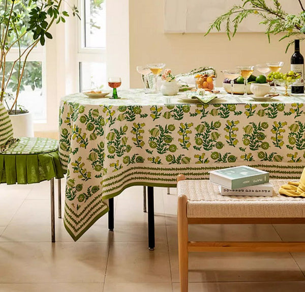 Large Modern Rectangle Tablecloth for Dining Table, Canterbury Bell and Pomegranate Table Covers for Round Table, Farmhouse Table Cloth for Oval Table-ArtWorkCrafts.com