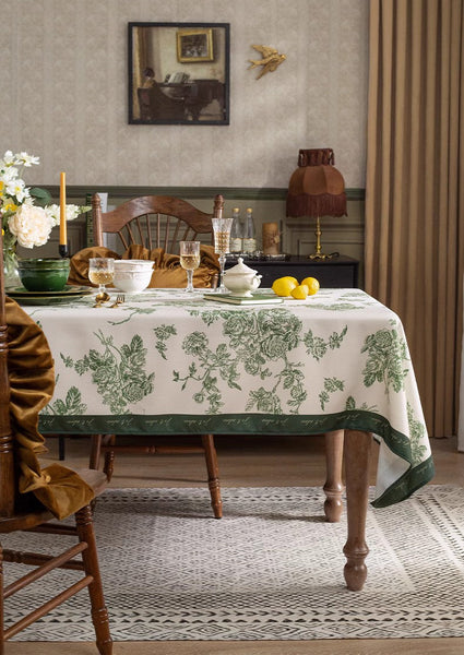 Chenille Flower Tablecloth for Dining Table, Elegant French Style Table Cover for Dining Room Table, Modern Rectangle Tablecloth for Oval Table-ArtWorkCrafts.com