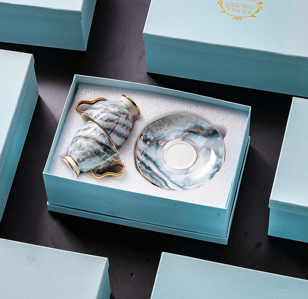 Unique Tea Cups and Saucers in Gift Box as Birthday Gift, Elegant Ceramic Coffee Cups, Beautiful British Tea Cups, Royal Bone China Porcelain Tea Cup Set-ArtWorkCrafts.com