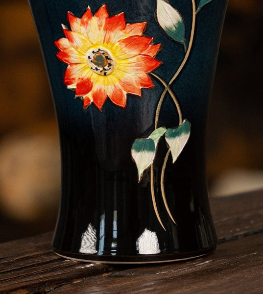 Ceramic Bouquet Vases, Sunflower Vases on Table, Porcelain Flower Vases, Dining Table Centerpiece, Handmade Water Holding Flower Vase-ArtWorkCrafts.com