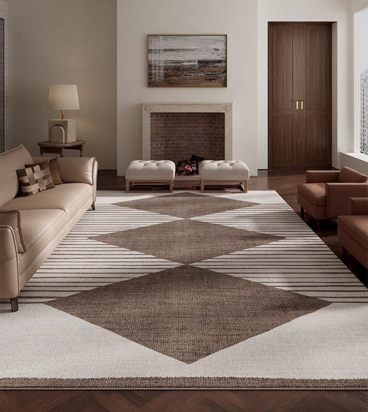 Geometric Modern Rug Placement Ideas for Bedroom, Contemporary Modern Rugs for Dining Room, Mid Century Modern Rugs for Living Room-ArtWorkCrafts.com