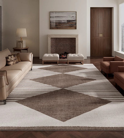 Geometric Modern Rug Placement Ideas for Bedroom, Contemporary Modern Rugs for Dining Room, Mid Century Modern Rugs for Living Room-ArtWorkCrafts.com