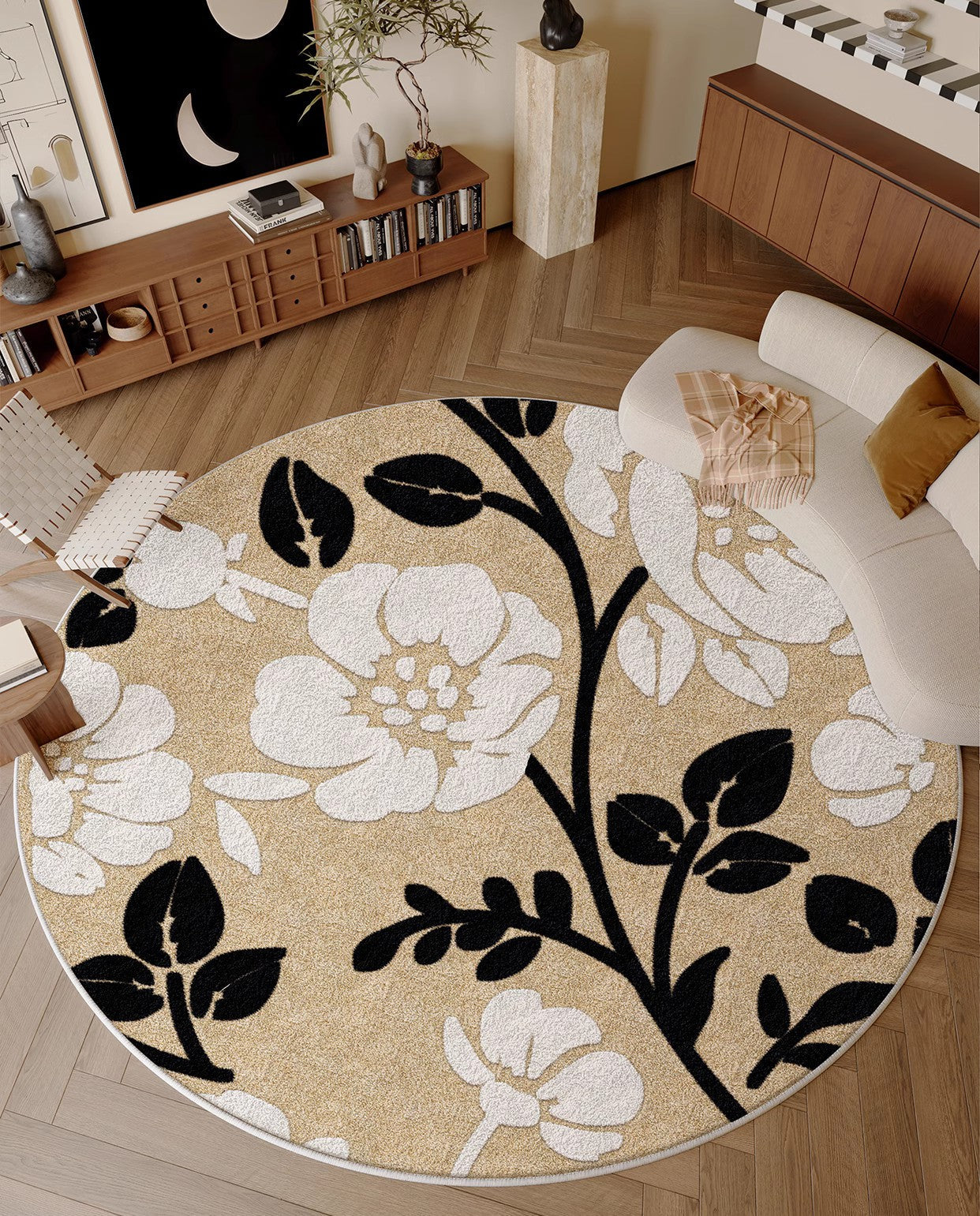Bedroom Abstract Modern Area Rugs, Geometric Round Rugs for Dining Room, Circular Modern Rugs under Chairs, Contemporary Modern Rug for Living Room-ArtWorkCrafts.com