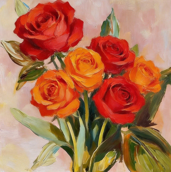 Small Canvas Artwork, Still Life Painting, Hand Painted Canvas Art, A Bunch of Blooming Rose Flowers, Original Flower Paintings, Buy Small Paintings Online-ArtWorkCrafts.com