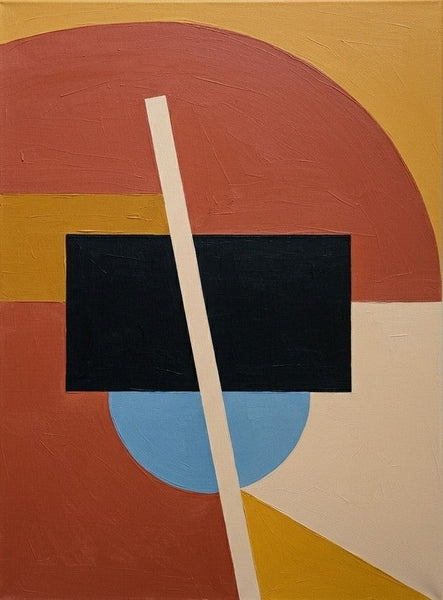 Contemporary Canvas Wall Art, Brick Red, Mustard Yellow, Black Color, Geometric Pattern Modern Artwork, Original Abstract Paintings