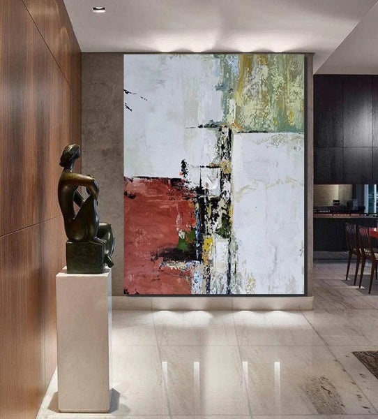 Contemporary Art Painting, Modern Paintings, Bedroom Acrylic Painting, Simple Painting Ideas, Living Room Wall Painting, Large Red Canvas Painting-ArtWorkCrafts.com
