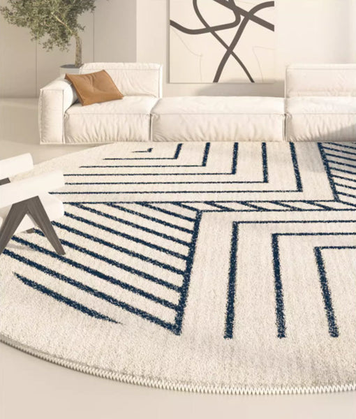 Contemporary Round Rugs for Dining Room, Abstract Round Rugs Next to Bedroom, Geometric Modern Rug Ideas under Coffee Table-ArtWorkCrafts.com