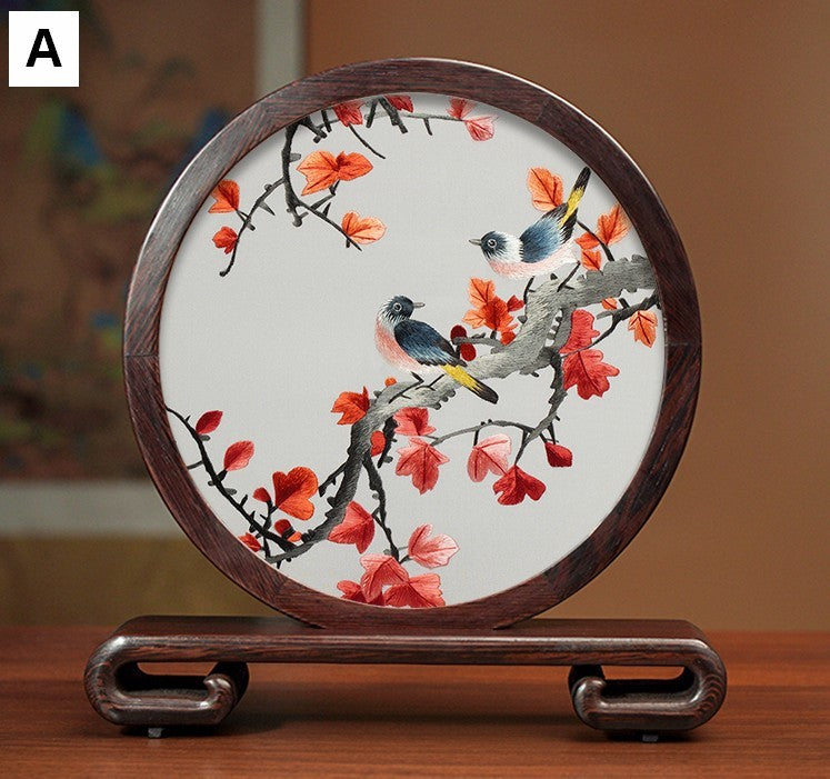 Beautiful Flower and Birds Silk Embroidery Ornaments, Traditional Chinese Suzhou Silk Embroidery, Exclusive Business Presents, Creative Birthday Gift, Premium Souvenir-ArtWorkCrafts.com