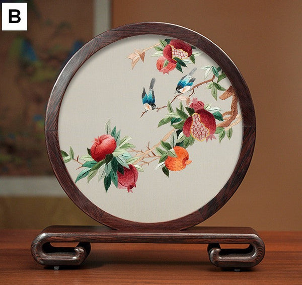 Beautiful Flower and Birds Silk Embroidery Ornaments, Traditional Chinese Suzhou Silk Embroidery, Exclusive Business Presents, Creative Birthday Gift, Premium Souvenir-ArtWorkCrafts.com