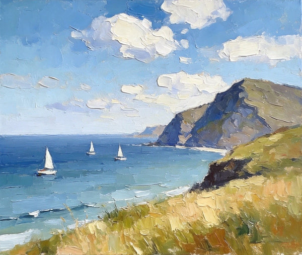 Impressions of a Sunny Seaside Day, Hand Painted Canvas Art, Original Seascape Paintings, Original Oil Paintings, Buy Small Artwork Online, Small Canvas Wall Art Paintings-ArtWorkCrafts.com