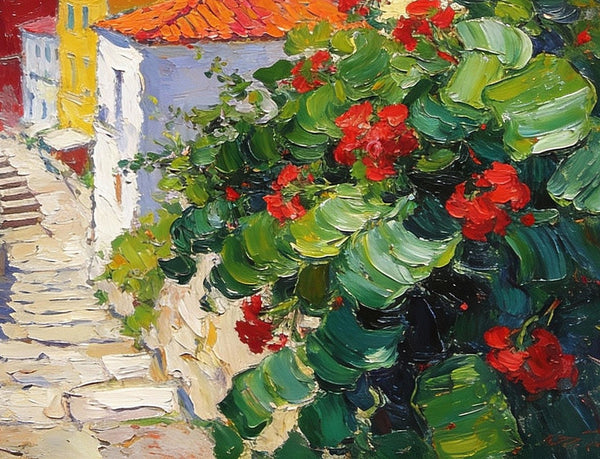 The Quiet Seaside Town, Summer Resort, On Canvas Small Paintings, Hand Painted Canvas Art, Small Landscape Paintings, Original Oil Paintings, Small Wall Art Paintings-ArtWorkCrafts.com