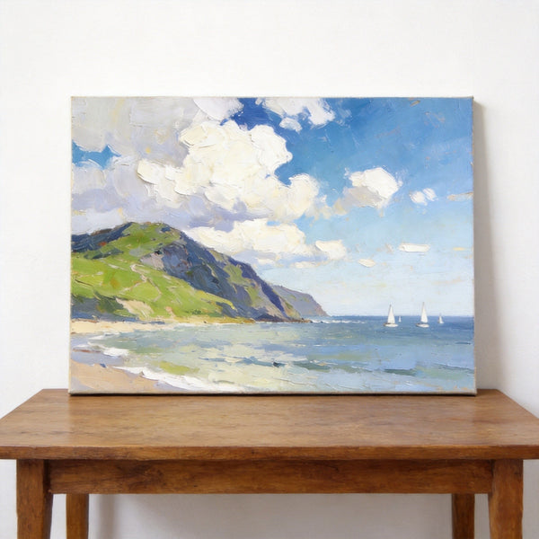 Original Oil Paintings, Sailing Boats on the Azure Sea, Original Landscape Paintings, Hand Painted Canvas Art, Small Canvas Wall Art Paintings, Buy Small Paintings Online-ArtWorkCrafts.com