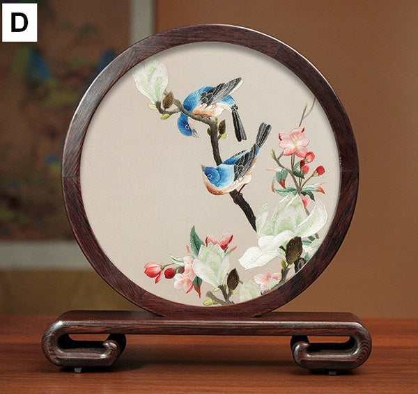 Beautiful Flower and Birds Silk Embroidery Ornaments, Traditional Chinese Suzhou Silk Embroidery, Exclusive Business Presents, Creative Birthday Gift, Premium Souvenir-ArtWorkCrafts.com