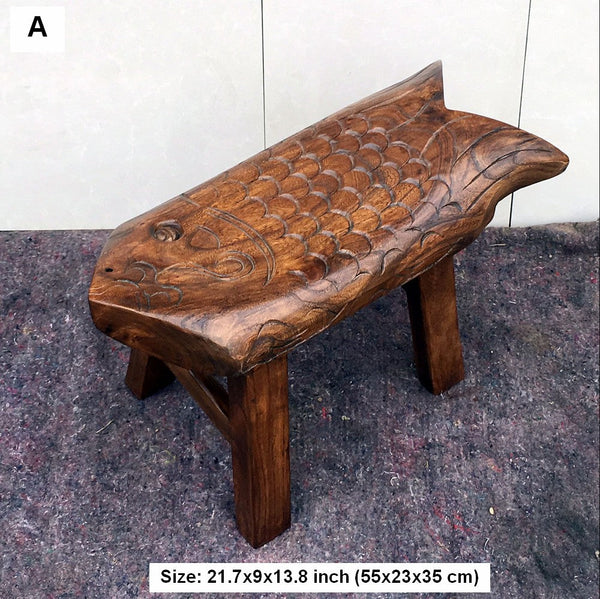 Creative Shoe-changing Stool, Handmade Solid Wood low Stool, Vintage Old Elm Wood Stool, Children's Wooden Stool, Sofa Stool, Dining Table Stool-ArtWorkCrafts.com